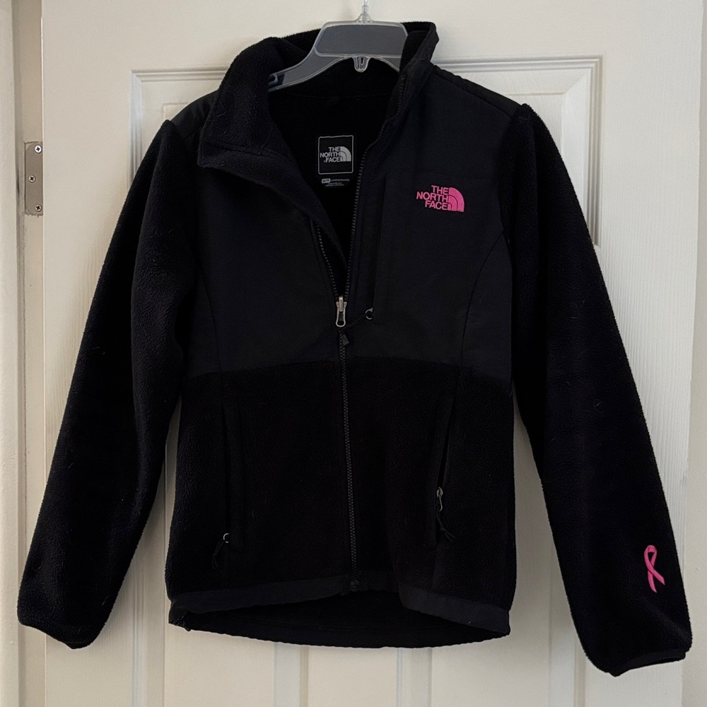 The North Face Black Fleece Jacket with Pink Logo - Breast Cancer Ribbon